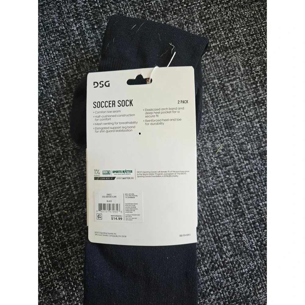 DSG Soccer Socks 2 Pack Youth Small Black New Athletic Performance Support